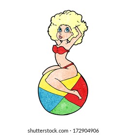 cartoon pin up girl sitting on beach ball