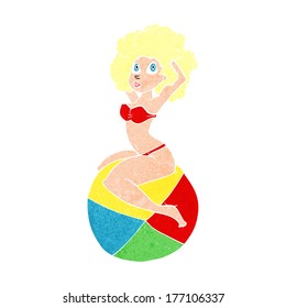 cartoon pin up girl sitting on beach ball