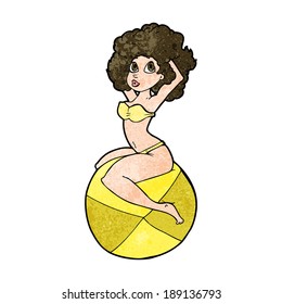 cartoon pin up girl sitting on beach ball