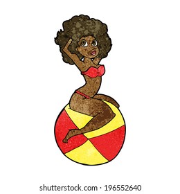 cartoon pin up girl sitting on beach ball