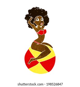 cartoon pin up girl sitting on beach ball