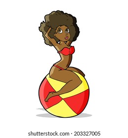 cartoon pin up girl sitting on beach ball