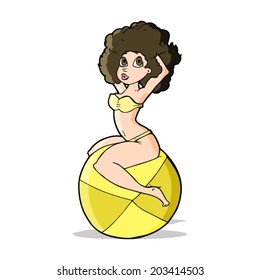 cartoon pin up girl sitting on beach ball