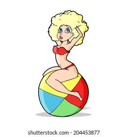 cartoon pin up girl sitting on beach ball