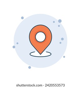 Cartoon pin pointer icon vector illustration. Locaion on bubbles background. Position pin sign concept.