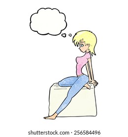 cartoon pin up pose girl with thought bubble