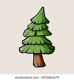 cartoon of pine tree christmas isolated colored drawing line art style design illustration