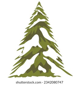 Cartoon Pine Tree with Snow isolated,Green Christmas tree set on white background,Vector elements design ideas for Winter Banner, Christmas Greeting card, Invitation 