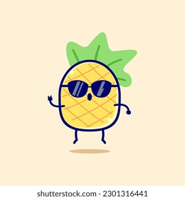 Caricatura de piña caricaturizada con gafas de sol diseño gráfico vectorial