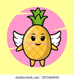Cartoon pineapple character wearing wings in cute style design for t-shirt, sticker, logo element, poster