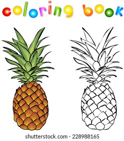 Cartoon pineapple coloring book. Vector illustration for children