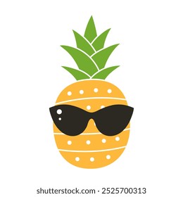Cartoon pineapple with glasses. Exotic fruit in sunglasses. Cute summer illustration.