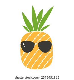 Cartoon pineapple with glasses. Exotic fruit in sunglasses. Cute summer illustration.