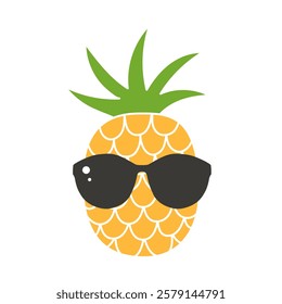 Cartoon pineapple with glasses. Exotic fruit in sunglasses. Cute summer illustration.