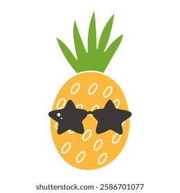 Cartoon pineapple with glasses. Exotic fruit in sunglasses. Cute summer illustration.