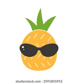 Cartoon pineapple with glasses. Exotic fruit in sunglasses. Cute summer illustration.