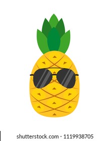 A cartoon pineapple in glasses. Flat style. Vector illustration isolated on white background