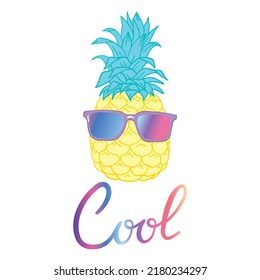 Cartoon pineapple in glasses. Fresh cute exotic fruit wear in sunglasses. Fanny summer vector illustration isolated on white.