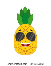 A cartoon pineapple in glasses. Vector illustration isolated on white background