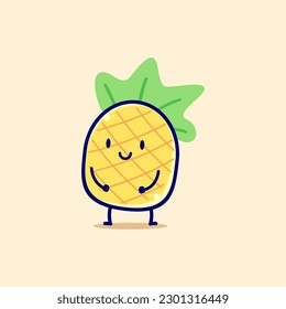 Una piña caricaturizada con una hoja verde en su cabeza diseño gráfico vectorial