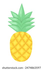 Cartoon pineapple with green leaves. Fresh fruit. Vector flat illustration on white background