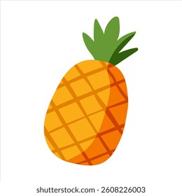 A cartoon pineapple with a green top. The pineapple is yellow and has a green top. It is a cartoon drawing of a pineapple