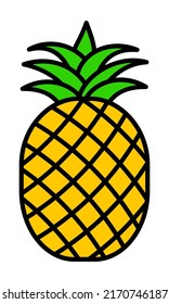 Cartoon pineapple icon. Tropical fruit. Ananas vector illustration isolated on white background.