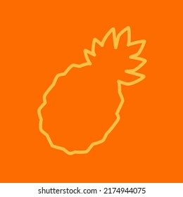 Piña de caricatura aislada en fondo naranja, esquema gráfico. Silhouette Fresca De Fruta De Piña, EPS vectoriales Con Estroques Editables. Icono de contorno de frutas de verano