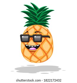 Cartoon pineapple in sunglasses smile on white isolated background. Vector image eps 10