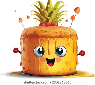 Cartoon Pineapple upside-down cake tshirt design, Vector, illustration