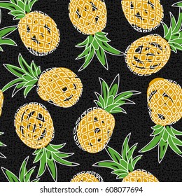 Cartoon pineapple. vector background. Cute summer pattern. Seamless textile illustration.