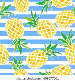 Cartoon pineapple. vector background. Cute summer pattern. Seamless textile illustration.