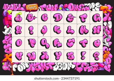 Cartoon pink alphabet set. Font letters in graffiti throw up style