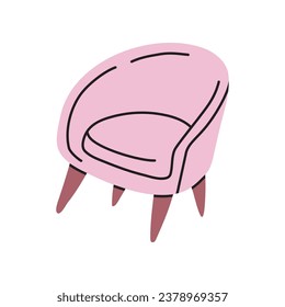 Dibujo Icono de sillón rosa de dibujos animados Mobiliario interior Concepto de diseño plano Aislado en un fondo blanco. Ilustración del vector