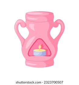 Cartoon Pink Aromatherapy Concept Lamp Aroma Therapy with Candle Flat Design Style. Vector illustration