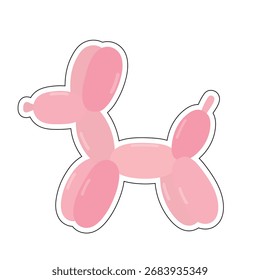 Cartoon pink balloon shaped like a dog with shiny highlights. Ideal for party themes kids books celebration posters and creative balloon art illustrations.