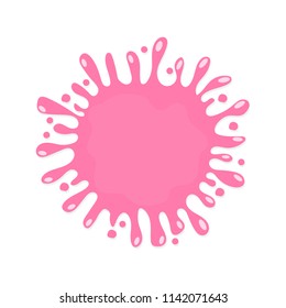 Cartoon pink bubble gum splash, drop, blot. Round shape for banner, sticker, badge, sale. Vector illustration