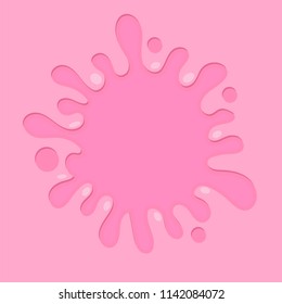 Cartoon pink bubble gum splash, drop, blot. Round shape for banner, sticker, badge, sale. Vector illustration