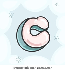 Cartoon pink bubble letter C. Vector kids illustration font
