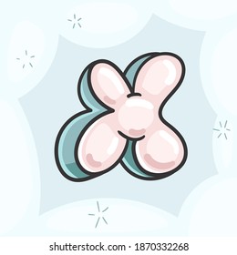 Cartoon pink bubble letter X. Vector kids illustration font