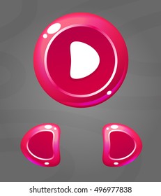 Cartoon pink buttons. Vector ui for game or web. Button play and arrows.
