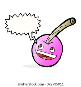 cartoon pink cherry symbol with speech bubble