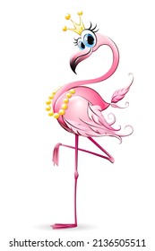 Cartoon pink couple flamingo with hearts garland stretch