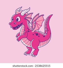 A cartoon pink dragon with horns and wings