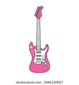 Cartoon pink electric guitar isolated on white background.Vector.