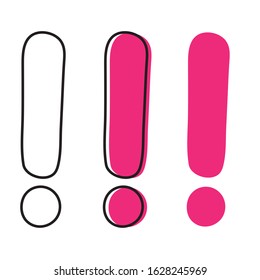 Cartoon pink exclamation mark. Vector icon.