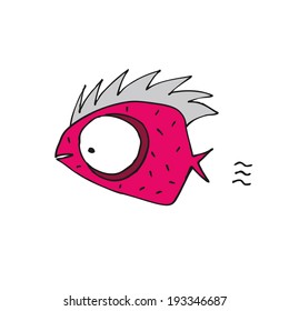 cartoon pink fish with a great eye