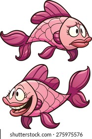 Cartoon pink fish. Vector clip art illustration with simple gradients. Each on a separate layer. 