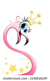 Cartoon pink flamingo close up with crown