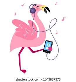 Cartoon pink flamingo isolated on white background. Tropical bird Summer vector illustration with a funny character for children's books, print, fabric, poster, postcard.